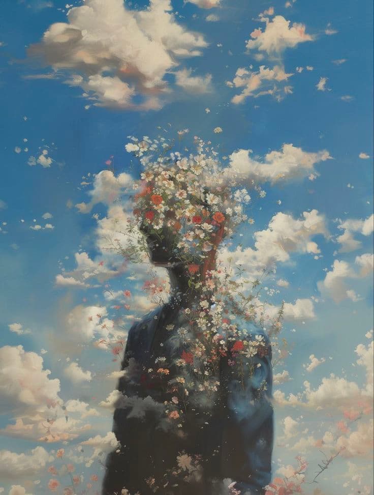 Artistic silhouette with blooming creativity